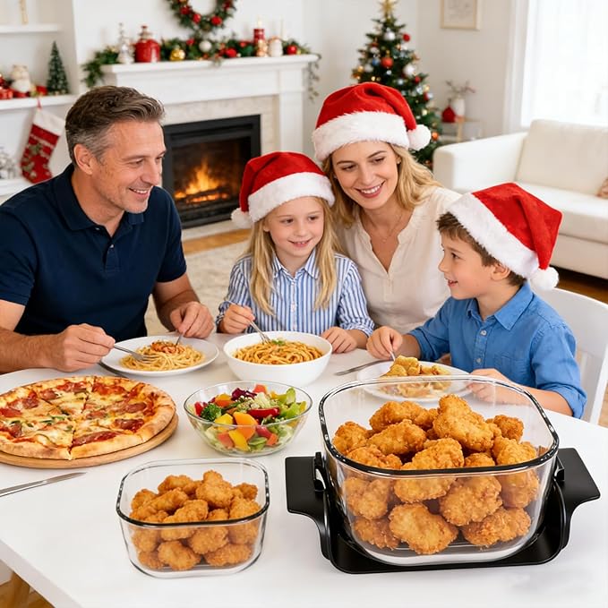 4-in-1 Glass Air Fryer, 1500W High Power Countertop Oven with Dual Glass Baskets with Lids, 180-400℉ Precise Heat Air Fryer Oven, PFOA & PFAS-Free, Dishwasher Safe, Ideal Kitchen Gift