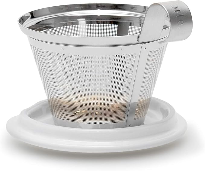 Tea Forte Double-Walled Ceramic Kati Cup, Removable Stainless Steel Infuser Basket and Lid, Steeps 12 oz Loose Leaf Tea, Dishwasher & Microwave Safe, Gifts for Mom, Hanami