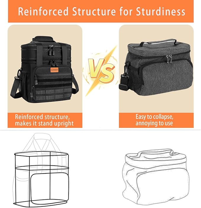 Tactical Insulated Lunch Bag Lunch Box - Expandable Large Cooler Bag for Men - Versatile Lunchbox for Adults Work Shifts Outdoor Trips Black 16L