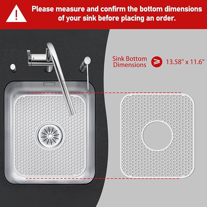 Bestjing 2 Pack Silicone Sink Protectors for Kitchen Sink with Center Drain, 13.58''x 11.6'' Non-Slip Heat Resistant Mat Grid for Bottom of Stainless Steel Porcelain, Dishwasher Safe (White)