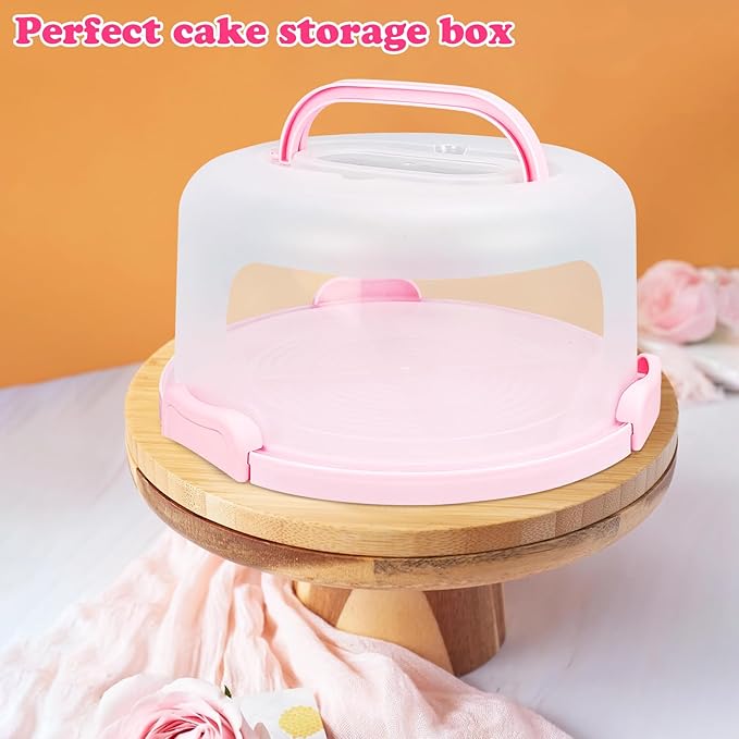 Cake Carrier with Lid and Handle, Fit 10’’ Cake Stand with Lid, Cake Transport Storage Container, Cake Containers Cover Stand with Lids, 3 Secure Side Closures (Pink)