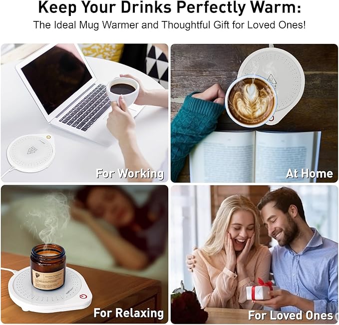 25W Electric Candle Warmer for Coffee Mugs, 75℃ Heating & Auto Shut-Off, Spill-Proof Desk Warmer for Beverages (White)