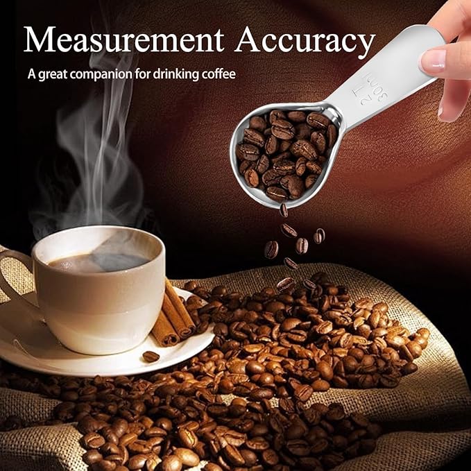 Stainless Steel Coffee Scoop Set - 3 Pc Measuring Spoons (2Tbsp & 1 Tbsp Scoop) for Ground Coffee, Tea, Sugar Or Flour, Short Handles