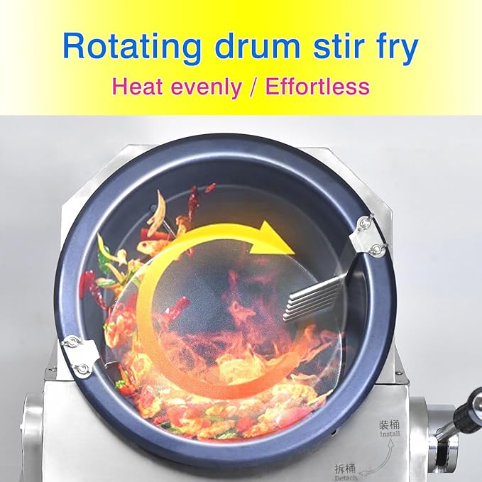 Commercial Automatic Cooker with water spray,Automatic 360° Stir Fry Cooker,Automatic Cooking Machine,Drum Type Stir Frying Machine,Auto Cooking Wok Fried Machine (Propane, Floorstanding)