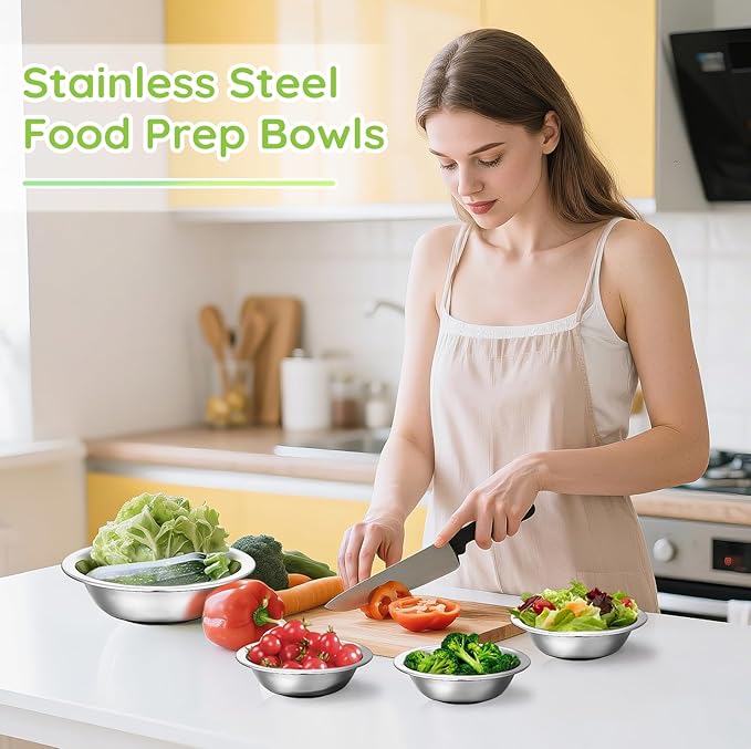 304(18/8) Stainless Steel Mixing Bowls for Kitchen, 6 Pack 7.8" 28.89 fl.oz Metal Mixing Bowls Set Stackable for Baking Serving Cooking Food Prep Storage Dishwasher Safe Lightweight