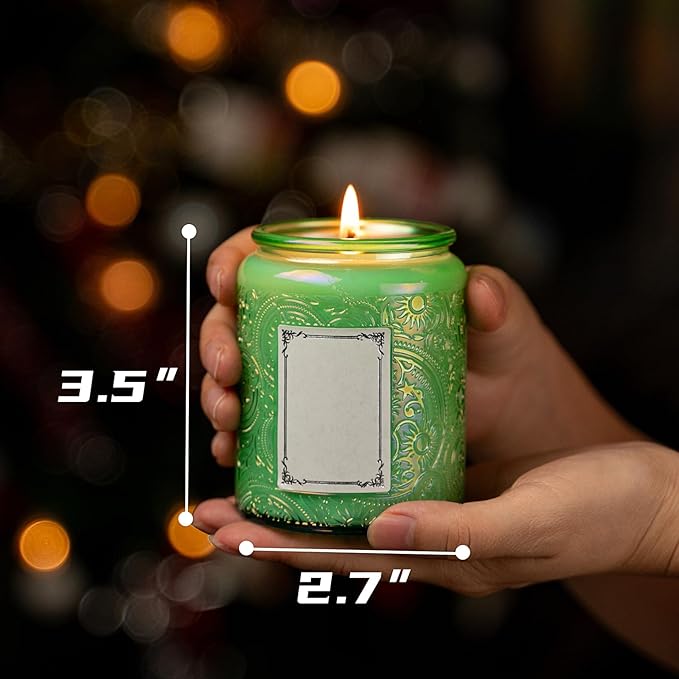 Art Secret 9-Pack 8oz Embossed Glass Candle Jars with Lids and Labels - Sun Moon Stars Design (Shining Green)
