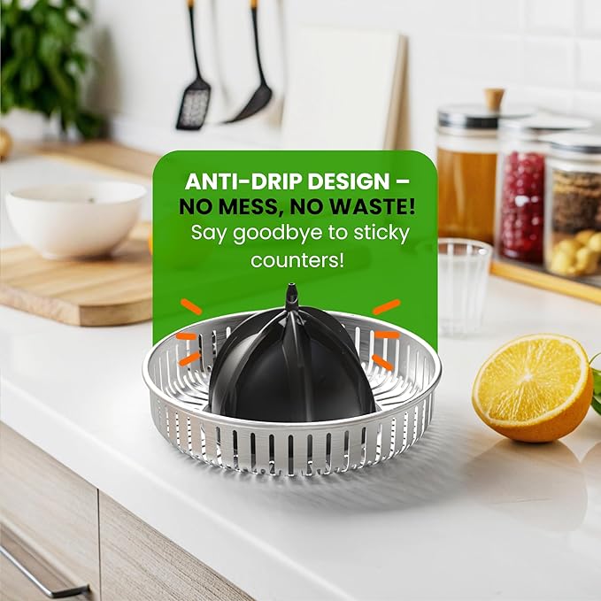 Eurolux Electric Citrus Juicer Stainless Steel | Premium Hands-Free One-Touch Orange Juice Squeezer for Oranges, Lemons, and Limes | Quiet Operation, Easy to Clean, Countertop Small Kitchen Appliance