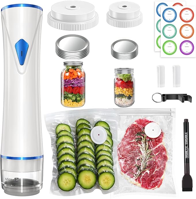 Vacuum Sealer Machine for Food Automatic Compact Vacuum Sealer Kit Handheld Food Sealer Saver with Visual Water Tank for Reusable Vacuum Bag,Regular&Wide Mouth Mason Canning Jar Mother's Day Gifts