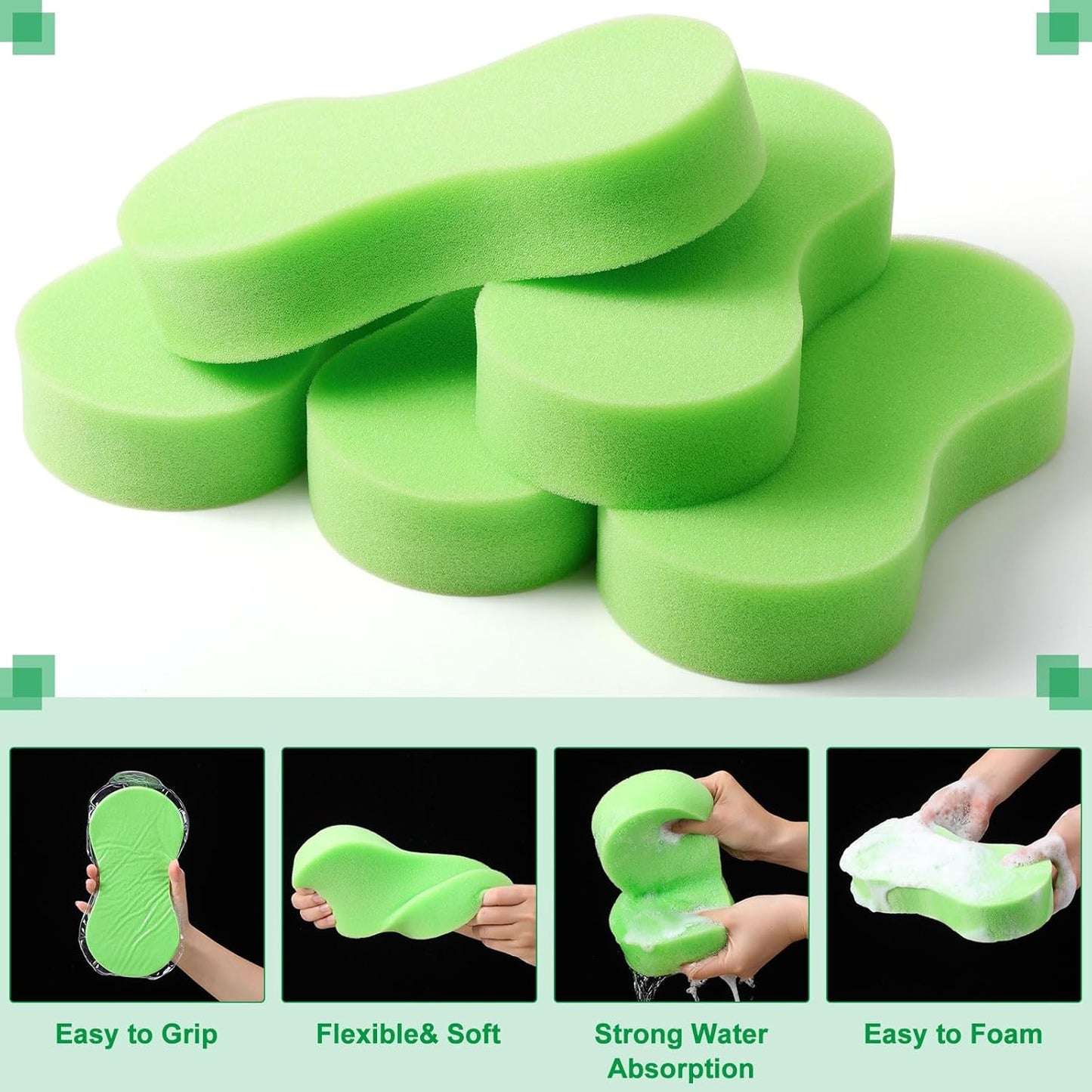 Vesici 24 Pack Large Sponges Bulk Multi-Purpose Extra Large Sponge for Washing Cars Field Day Water Games Household Cleaning Car Boat Bike Kitchen Bathroom Vacuum Compressed Packing (Bright Green)