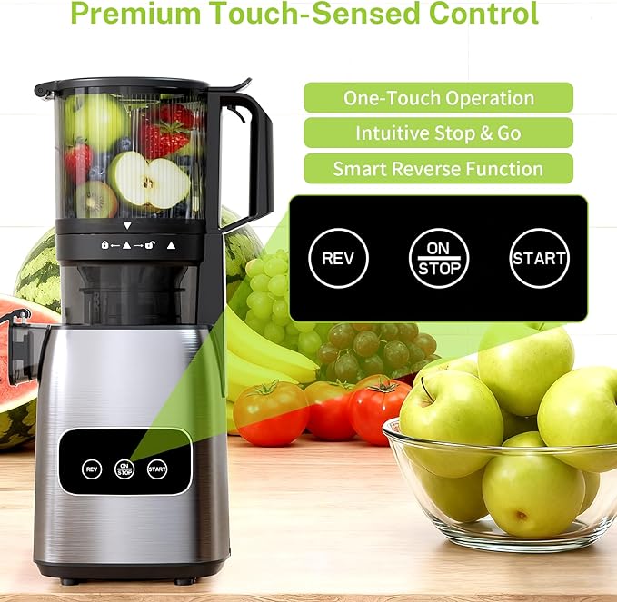 Kndko Juicer Machines with 5.4" Large Feed Chute, Cold Press Juicer for Whole Vegetables and Fruits, Stainless Steel Slow Masticating Juicer Easy to Clean, Self Feeding, High Juice Yield
