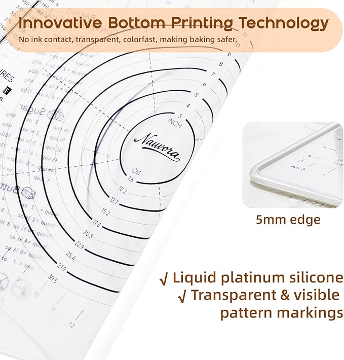 Extra Large Silicone Pastry Mat 28" - Non-Slip Liquid Silicone Baking Sheet with Measurements Anti-Spill Edge - Food Grade Dough Rolling Mat for Kneading Pie Crust, Bottom Marker, Transparent