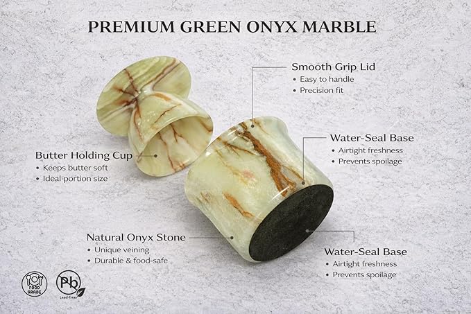 Green Onyx Butter Keeper - Round Marble Butter Dish for Countertop, 4" x 3.5" Butter Crock, Natural Green Onyx Kitchen Decor, Handle With Care