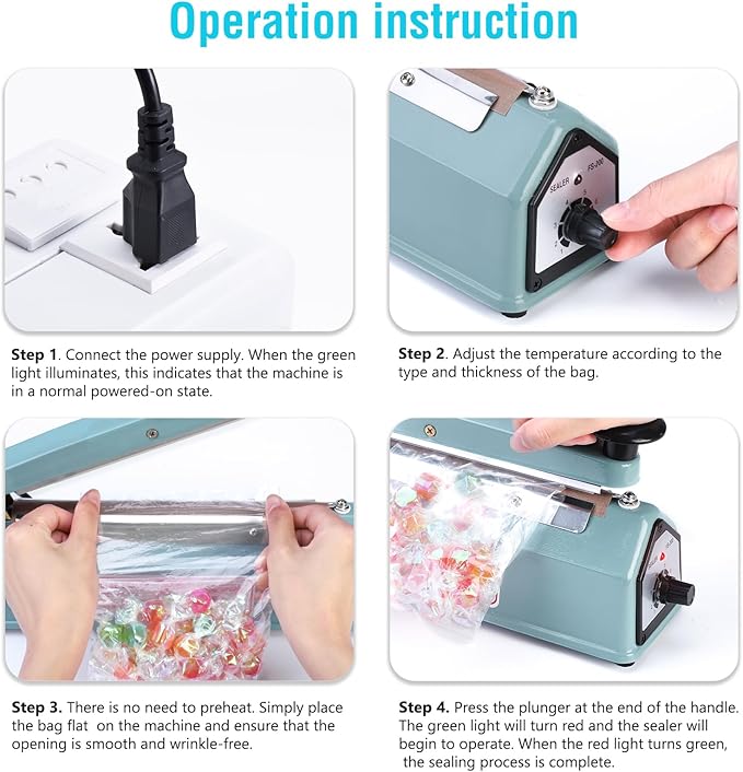 METRONIC Impulse Sealer 16 inch, Manual Heat Sealer Machine for Plastic Bags, Shrink Wrap Bag Sealers Heavy Duty Sealing Machine With Repair Kit (Blue)