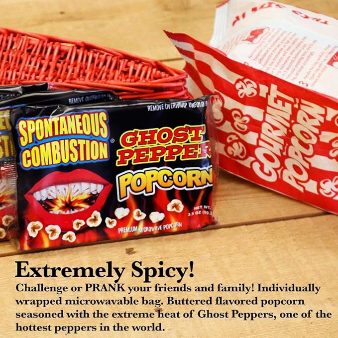 Spontaneous Combustion Ghost Pepper Microwave Popcorn Bags - 12 Pack - Ultimate Spicy Gourmet Popcorn - Perfect Hot Movie Theater Popcorn for Home - Try if you dare!