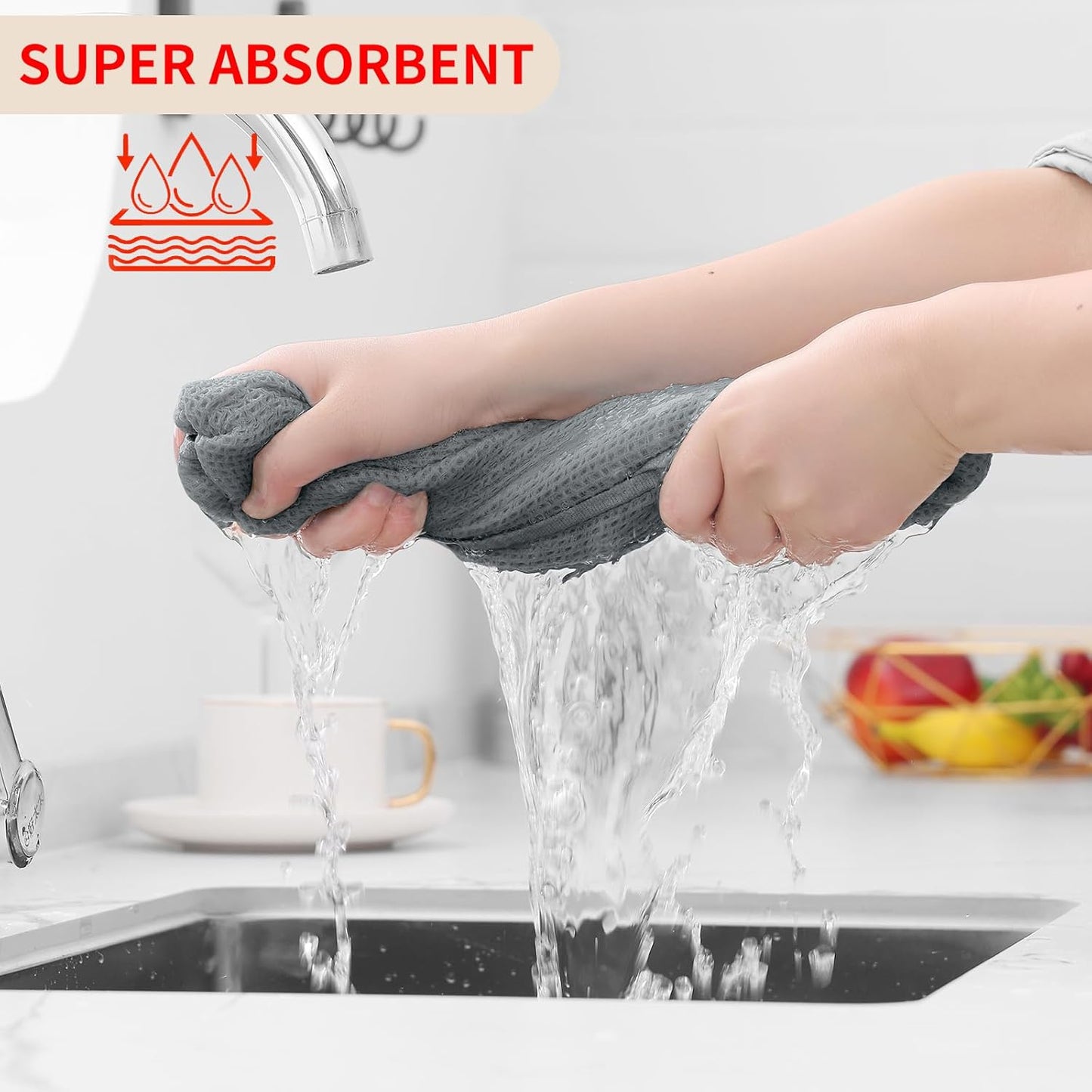 Homaxy 100% Cotton Waffle Weave Kitchen Dish Cloths, Ultra Soft Absorbent Quick Drying Dish Towels, 12 x 12 Inches, 6-Pack, Grey