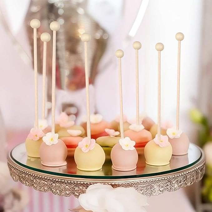 50 Pack Wooden Rock Candy Sticks with Ball Tips- 6 Inch Natural Wood Cake Pop & Drink Stirrer Sticks, Wood Swizzles Sticks for Chocolate Dipping & Coffee(15cm, Round Ball Head, Bulk)