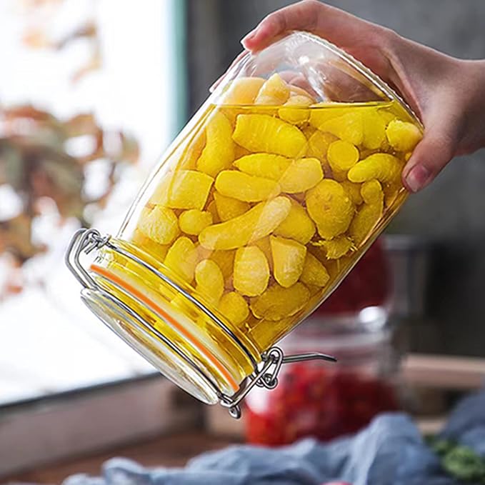 Glass Jars 32oz,Airtight Glass Food Storage Jar with Clamp Lid,1000ml Rounded Airtight Canister with Leak Proof Rubber Gasket,Clear Glass Kitchen Jars for Dry Food,Cereal,Beans,6 Pack