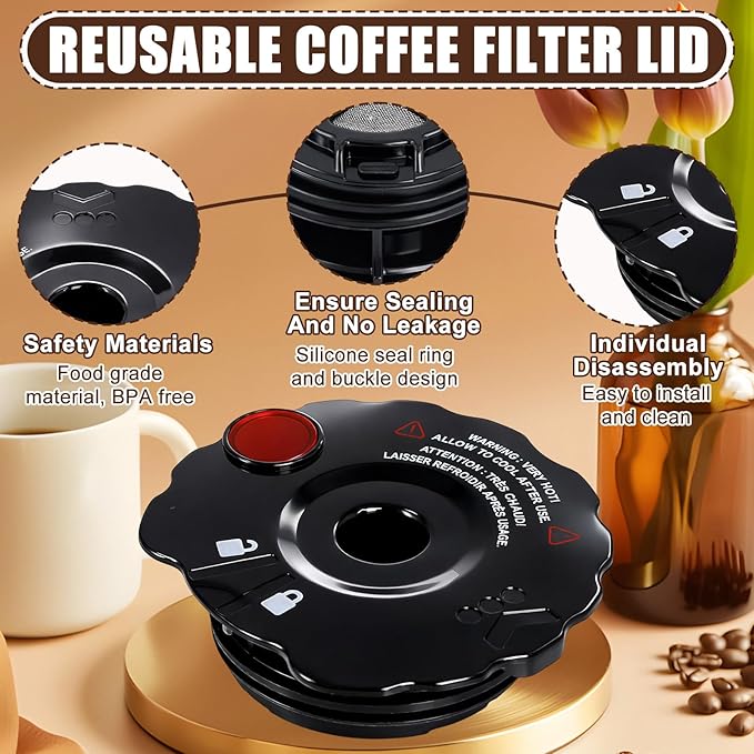 Podoy 119367 Reusable Coffee Filter Cover Lid Compatible with Keurig My K-Cup 2.0 Series K200 K250 K300 K350 K400 K450 K460 K475 K500 K550 K560 K575 Brewers (3 Pack)