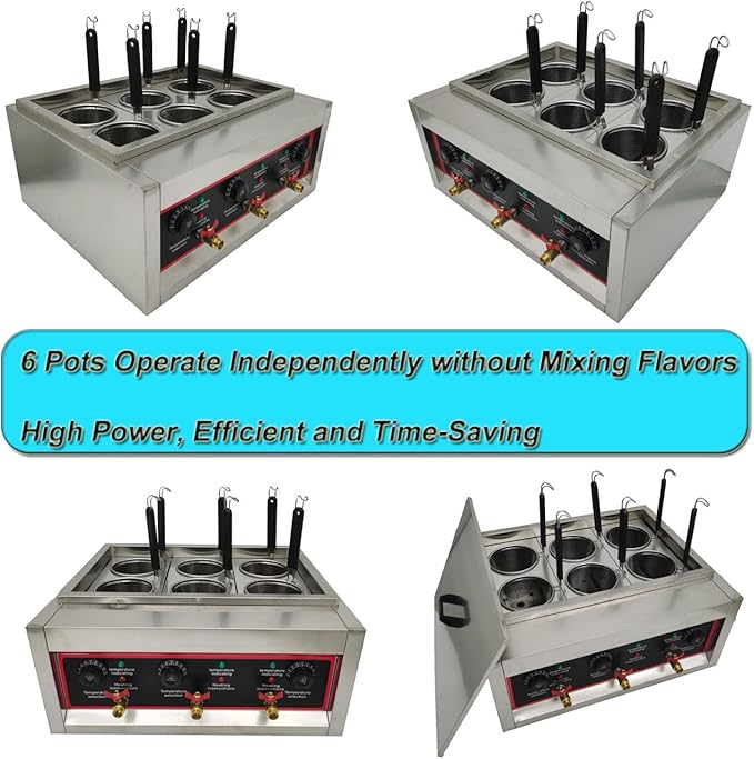 220V Commercial Pasta Cooker with 6 Noodle Filter Electric Pasta Cooking Machine Multifunctional Pasta Warmer Noodles Cooker 6KW for Cooking Dumplings NoodlesVegetables 30-110℃