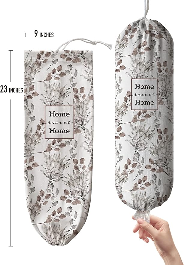 Hglian Grocery Plastic Bag Holder,Watercolor Leaves Plastic Bags Organizer Shopping Bags Storage,Farmhouse Home Kitchen Decor,Gifts for Women