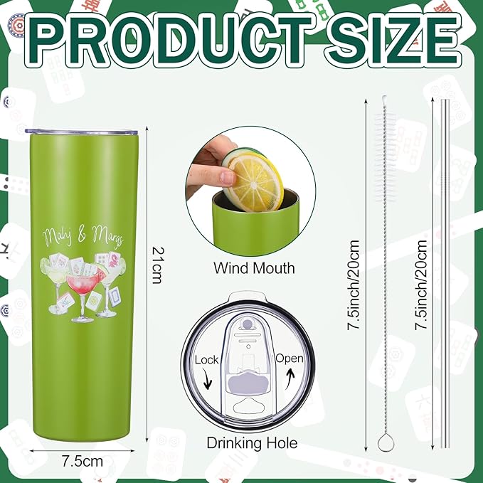 Patelai 8 Pack Mahjong Gifts for Women Men, 20 oz Mahjong Tumblers with Lid and Straw Mah Jong Stainless Steel Insulated Sublimation Cups for Mah Jong Lovers Birthday Party Favors Gifts