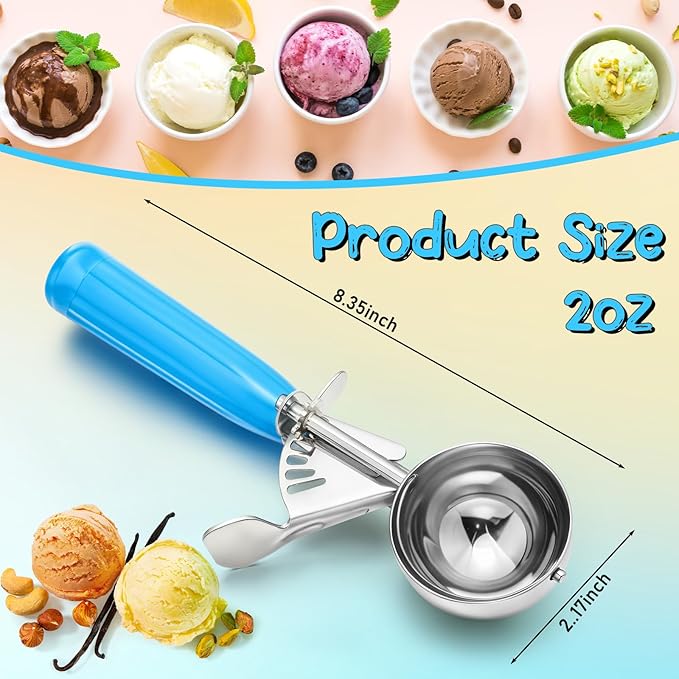 Reallnaive 2 Pcs Release Cookie Scoops Ice Cream Scooper with Trigger Release Portion Scoop Stainless Steel for Portion Control, Baking Food, Cookie Dough (2 oz,Blue)