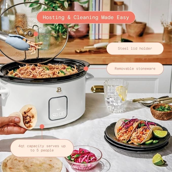 Beautiful 4-Quart Programmable Slow Cooker with Touch-Activated Display, Digital Timer, Keep-Warm Function & Removable Non-Stick Pot