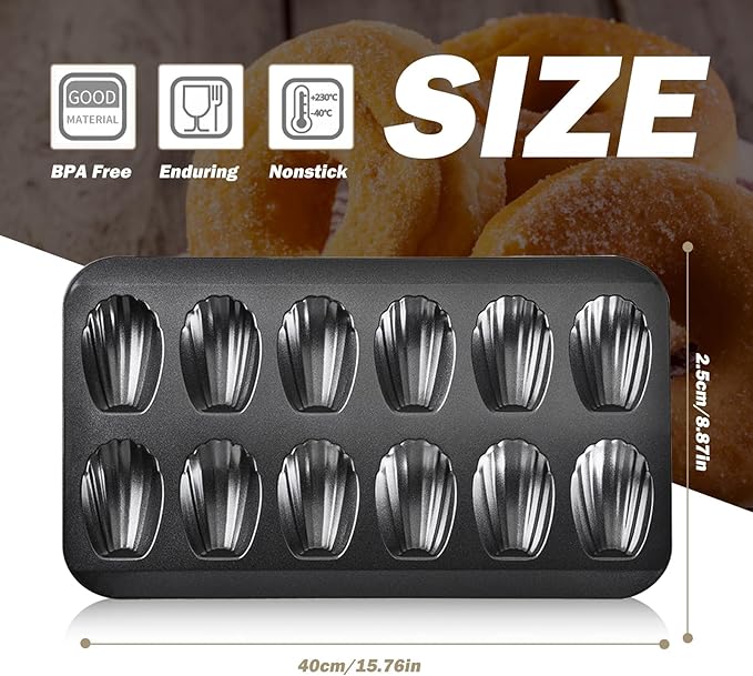 2pc Nonstick Madeleine Pan for Baking, 12-Cavity Shell Shape Cake and Cookie Mold Tray, Carbon Steel Cookie Molds, Send Goods from Local Warehouse (2 PC)