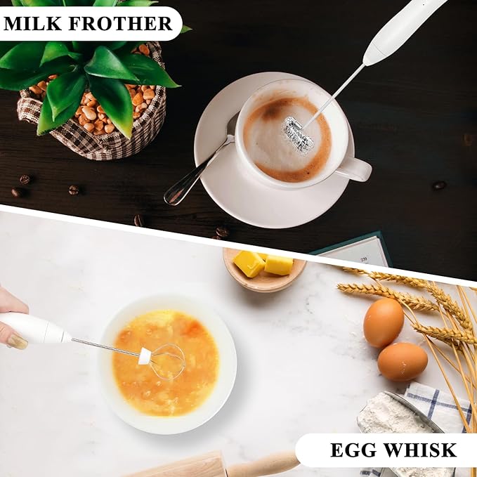 Double Whisk Milk Frother Handheld USB-C Rechargeable Electric Drink Mixer White,3 Speeds Adjustable Coffee Foamer Drink Whisk for Lattes, Matcha, Hot Chocolate, Egg, Matcha