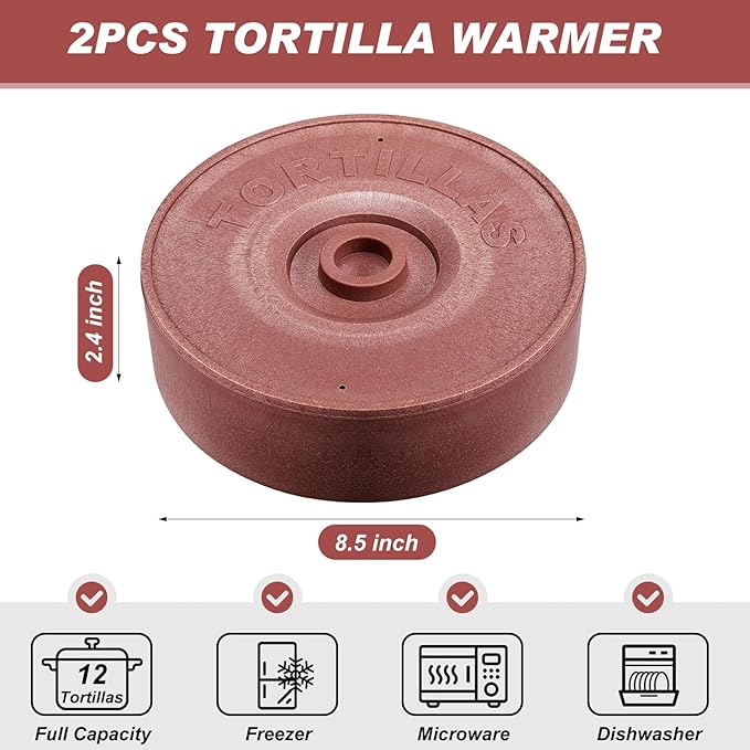 Sabary 2 Pcs Tortilla Warmer with Lid 8.5 x 2.4 Inch Robust Plastic Tortilla Holder Taco Keeper Pancake Waffles Food Container Microwave Save for Mexican Night Fiesta Party Home Restaurant Bar