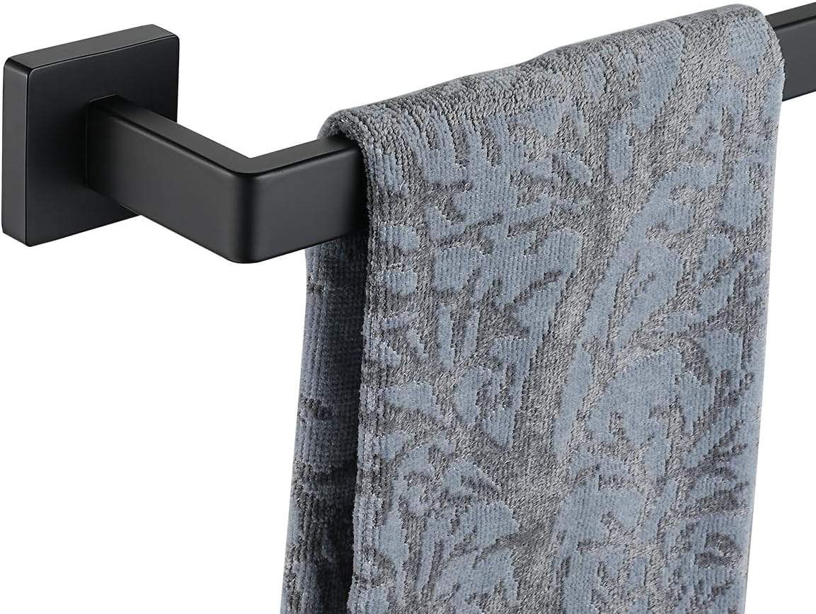 JQK Black Towel Bar, Rounded Edges 18.41 Inch Towel Rack, 304 Stainless Steel Bathroom Wall Mount, Useable Length 16 Inch, TB250L16-PB