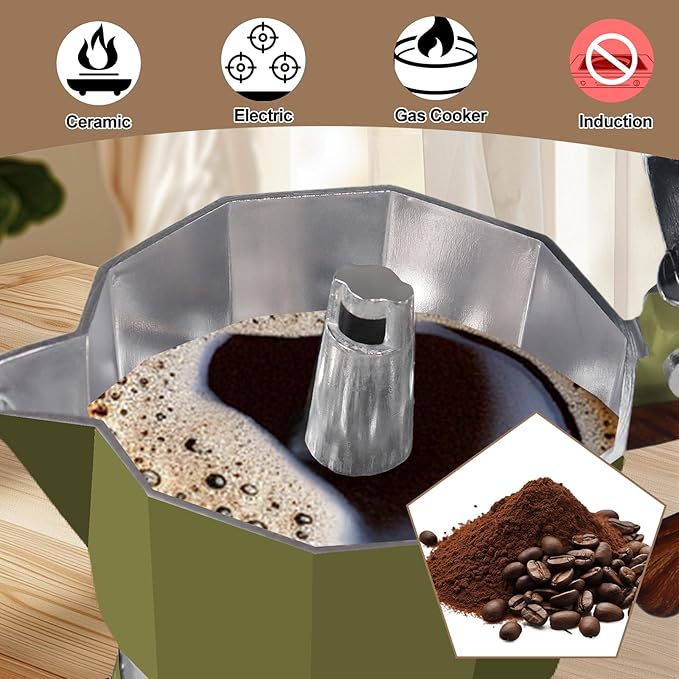Aluminum 6 Cup 300ml Moka Pot Express Coffee Maker Stovetop Espresso Colorful Coffeemaker Italian Classic Style Brewing Greca Cafe Mocha Machine for Cafeteras Lover Camping Travel and Home Use 10oz