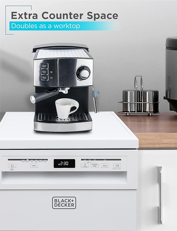 BLACK+DECKER 18” Portable Dishwasher, Compact Dish Washer with 8-Place Setting Capacity, Stainless Steel Tub, 6 Wash Programs, Worktop Space, Mobile Dishwasher with Casters, Faucet Connect, White