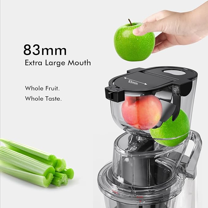 SIFENE Cold Press Juicer Machine, 70mm Wide Mouth Masticating Juicer for Whole Fruits & Vegetables, High Yield Slow Squeeze Extractor, Quiet Motor, Reverse Function, Easy to Clean, BPA Free, White