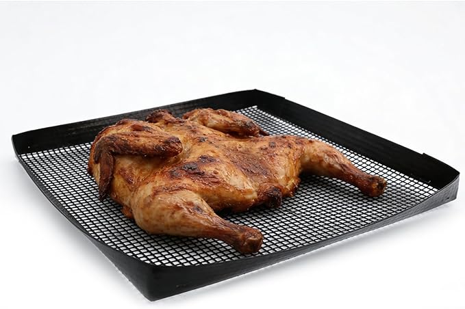 Professional-Grade 2-Pack PTFE Mesh Oven Baskets, 13.5x14.5x1 Inch Non-Stick Solid Oven Trays for Commercial Kitchens & High-Volume Cooking