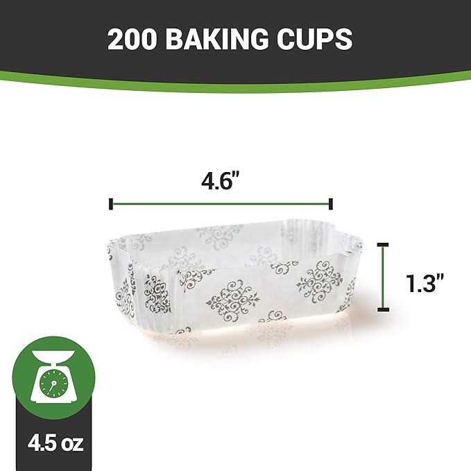 Restaurantware Panificio 4.5 Ounce Baking Cups 200 Ridged Cupcake Liners - Oven-Ready Freezable Black And White Paper Muffin Cases Disposable Vintage Floral For Wedding Parties Baby Showers