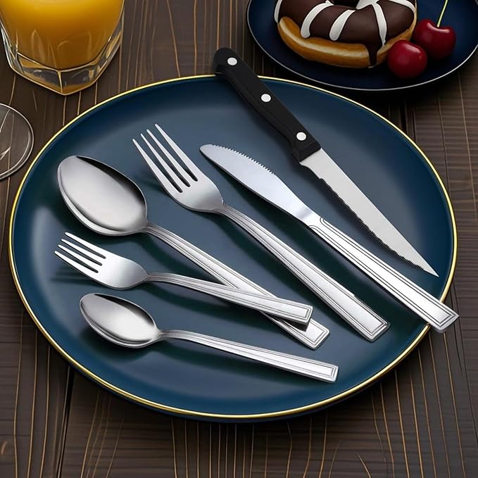 Hunnycook 72-Piece Silverware Set - Stainless Steel Silverware Set for 12, Include Fork Knife Spoon Set, Mirror Polished Flatware Set, Cutlery Set for Home Kitchen Restaurant, Dishwasher Safe