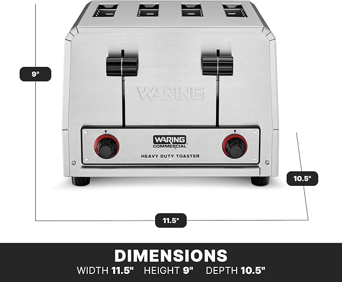 Waring Commercial WCT800 4-Slice Heavy Duty Commercial Pop-Up Toaster, 120V, 2200W5-20 Phase Plug