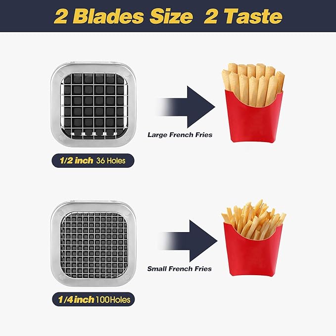 French Fry Cutter, Ruooson Professional Potato Cutter Slicer with 1/2 In & 1/4 In Stainless Steel Blades,Great for Whole Potatoes Carrots Cucumbers.