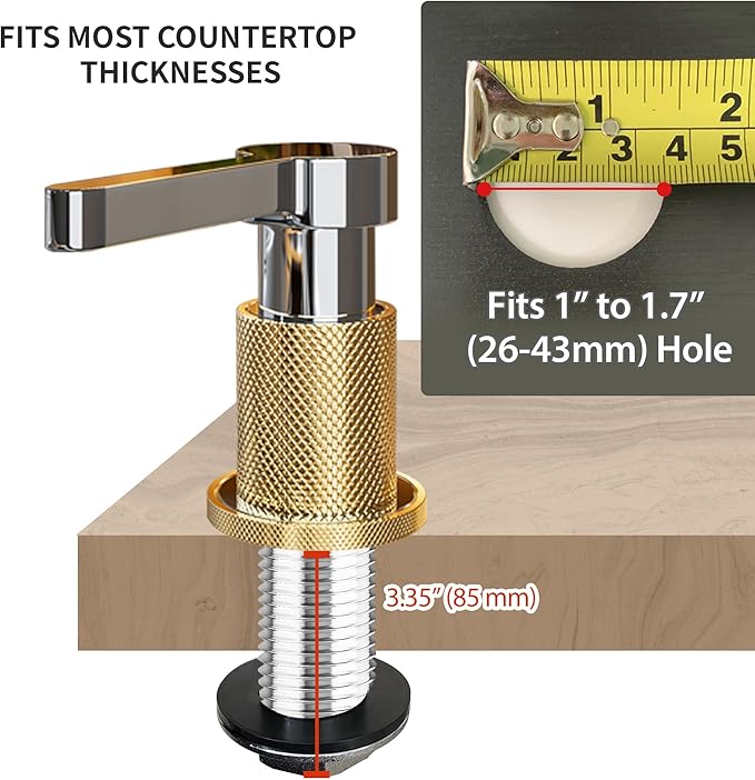 SD-80 All Brass Sink Soap Dispenser for Kitchen Sink Copper Pump Built in Dish Soap Dispenser with 17.6 oz(520ml) Bottle and 59"(1.5m) Extension Tube Kit (Chrome)