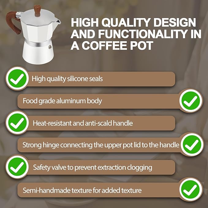 Aluminum 3 Cup 150ml Moka Pot Express Coffee Maker Stovetop Espresso Colorful Coffeemaker Italian Classic Style Brewing Greca Cafe Mocha Machine for Cafeteras Lover Camping Travel and Home Use 5oz
