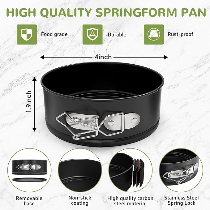 ZeroPone 4 Inch Mini Springform Pan, Non-stick Cheesecake Pan, Spring Form Pans for Baking, Springform Pans with Removable Bottom, Round Cake Pans, Small Cake Mold for Mini Cheesecake Pizza
