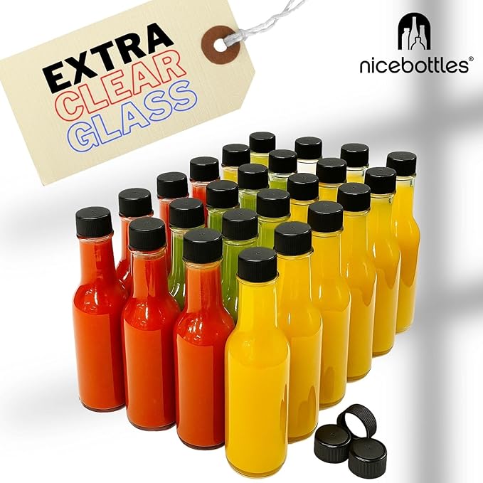 nicebottles Hot Sauce Bottles with Red Caps & Shrink Bands, 5 Oz - 48 Pack