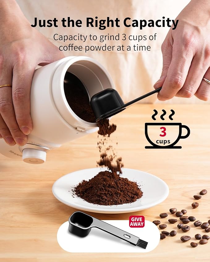 SHARDOR Electric Super Silent Blade Coffee Grinder, Timed Grind Control Rotary Knob, Adjustable Coarse to Fine for Coffee Beans, Spices & Herbs, White