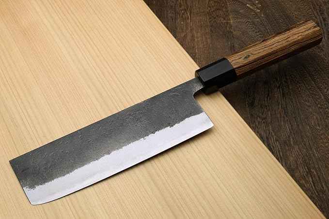 Yoshihiro Nashiji High Carbon White Steel #2 Japanese Nakiri Vegetable Knife with Cocobolo Wood Handle (6.5'' (165mm) & Saya)