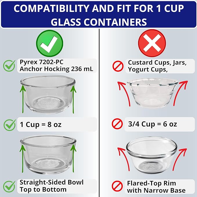 Klareware 1 Cup 2 Cup 3 cup 4 cup 6 cup 7 Cup 11 cup Round Plastic Food Storage Replacement Lids Covers for Klareware Anchor Hocking and Pyrex Glass Bowls (Container not Included) (14 Pack)
