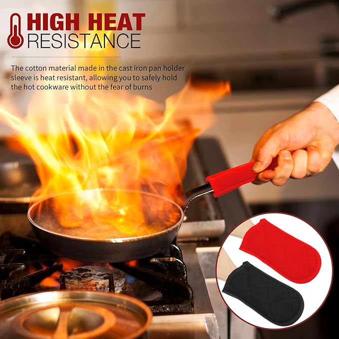 Dandat 24 Set Hot Handle Covers for Daily Replace Use Gift Pan Handle Sleeve Covers Heat Resistant Cast Iron Holder Sleeve Washable Handgrip Mitts for Christmas Kitchen Gifts Craft (Black Red)