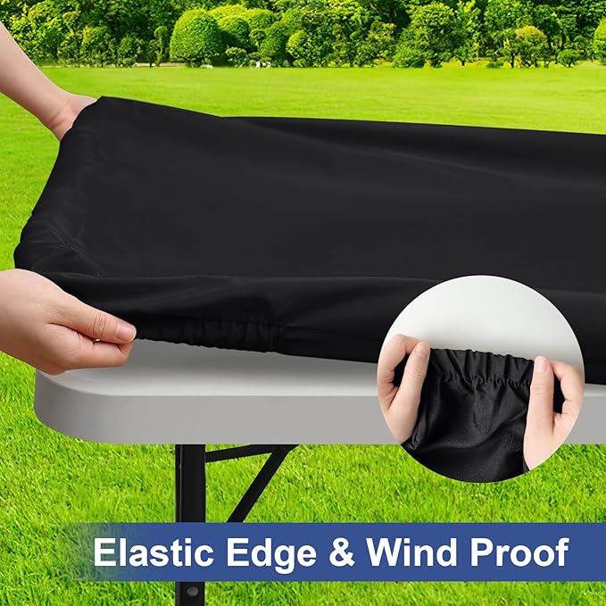 homing Rectangle Table Cloth Cover, Waterproof Polyester Elastic Fitted Tablecloth, Fits for 4 Foot Folding Tables, Washable Table Protector for Picnic, Camping, Outdoor (Black, 24" x 48")