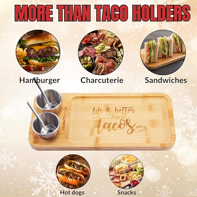 HolaTasty Taco Holder Kit - 2 Pack (Value Pack), 3-in-1 Taco Set of 2-6 slots for Tacos, Black Taco Presentation Rack Plate for Taco Tuesday Bar Party, Gifts for Taco Lover Vegetarian Cinco de Mayo