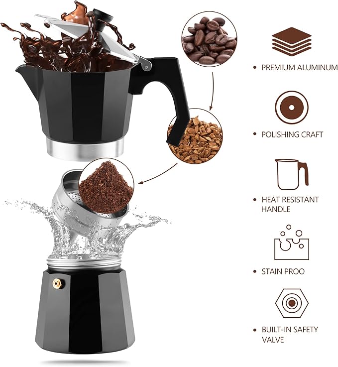 wedrink 3 Cup Stovetop Espresso Maker Aluminium Moka Pot Percolator (150ml)